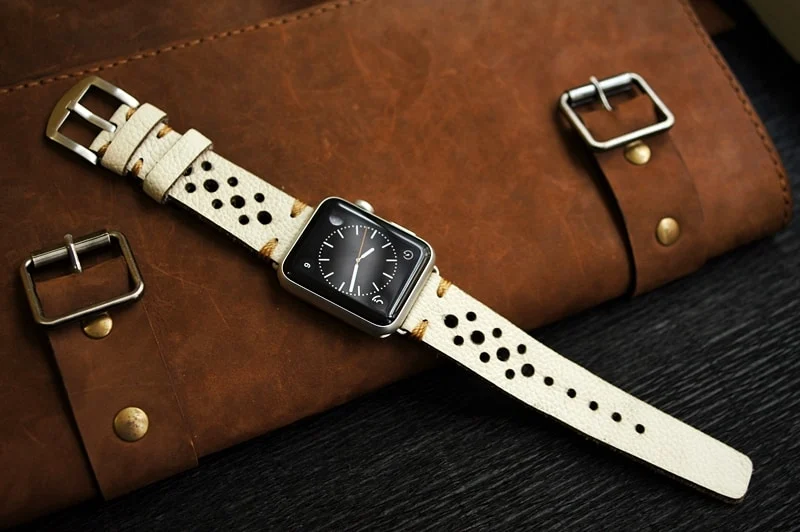 AWBF24-D64-GOLD handgefertigt Vintage Leder Uhrenarmband incl. Lugs Adapter für Apple Watch 1 und 2 (oder Apple Watch Sport) 42mm oder 38mm